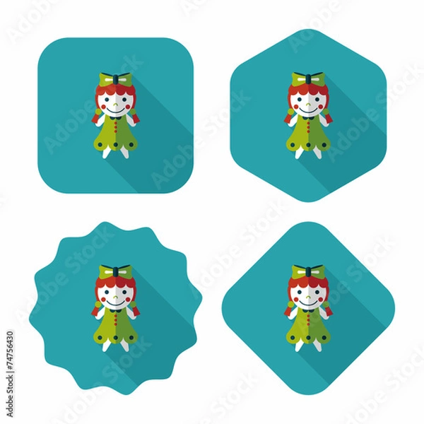 Fototapeta girl doll toy flat icon with long shadow,eps 10