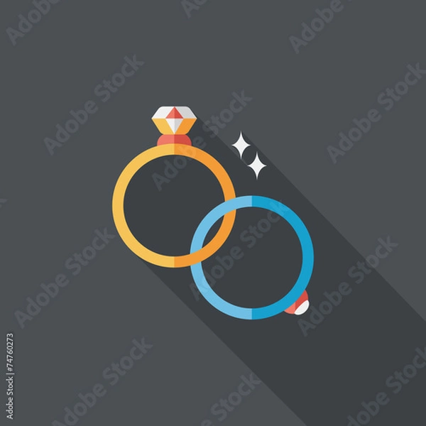 Fototapeta Propose couple diamond ring flat icon with long shadow,eps10