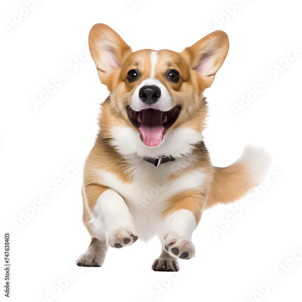 Obraz Playing stand, full body of a happy corgi dog, Isolated on Transparent Background, PNG