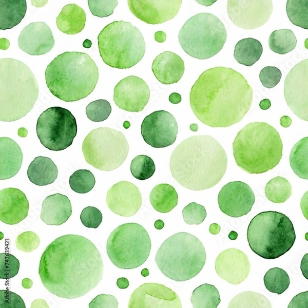 Fototapeta 緑の水玉水彩背景