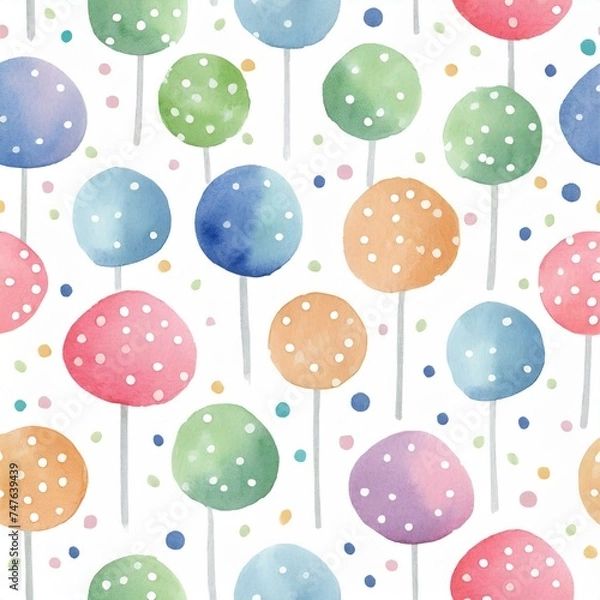 Obraz カラフルな水彩の水玉模様