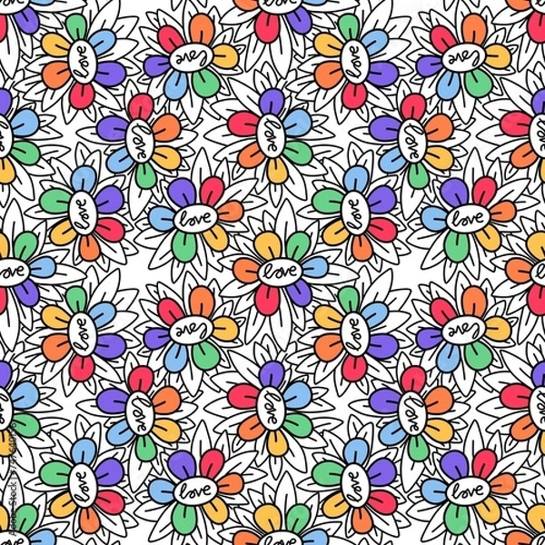 Fototapeta Abstract pride flowers seamless lgbtq rainbow pattern for fabrics and linens and summer party accessories