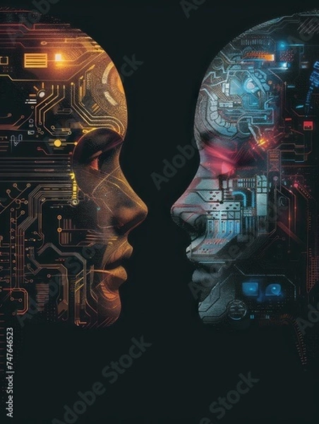Fototapeta Conceptual Digital Art Illustrating Human-AI Connection
