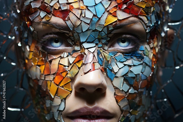 Fototapeta A mosaic of shattered glass pieces coming together to form a beautiful stained glass window, symbolizing the complexity and resilience of gender diversity.