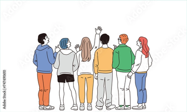 Fototapeta シンプルなタッチの後ろ姿の男女のイラスト
