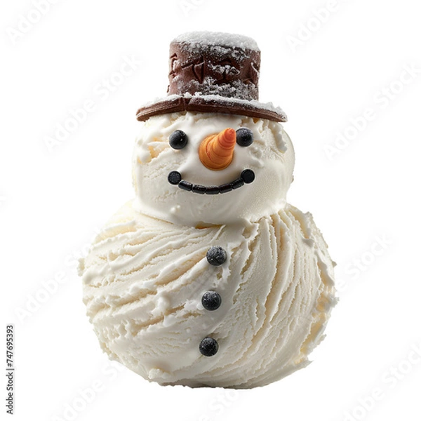 Fototapeta Ice cream scoop shaped like a snowman, transparent background, isolated image, generative AI