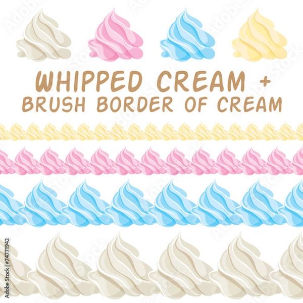 Fototapeta Whipped cream and border colorful brush. Vector set.