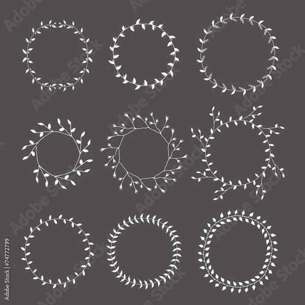 Obraz Hand-drawn silhouettes branches wreaths graphic design elements