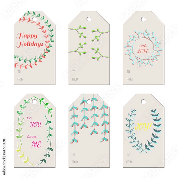 Fototapeta Hand-drawn branches tags set