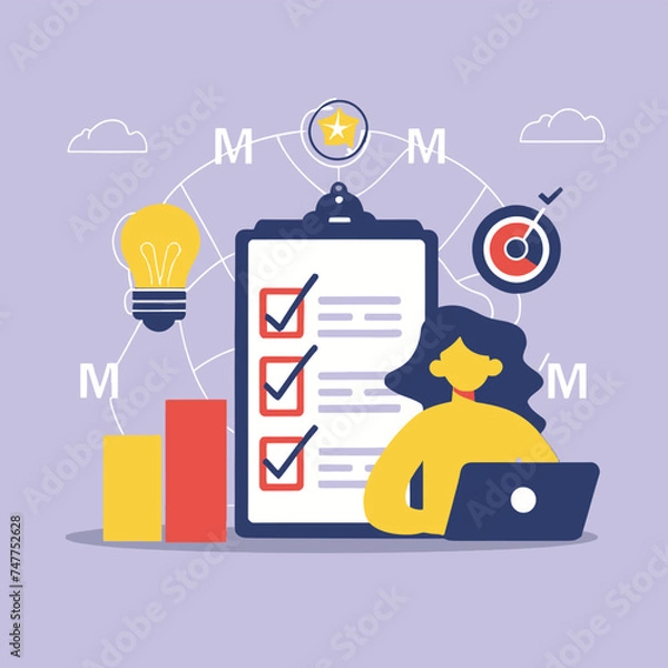 Fototapeta 2d vector illustration colorful business , Achieving the goal among many goals with the best proposal and the best results
