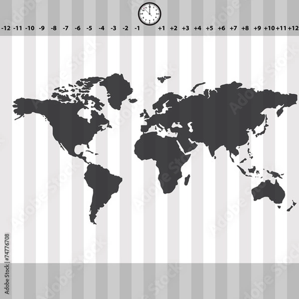 Fototapeta time zones world map with clock and stripes eps10