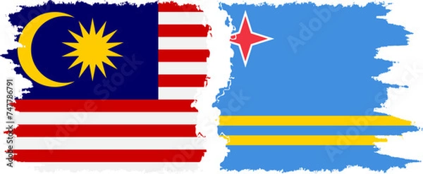 Obraz Aruba and Malaysia grunge flags connection vector