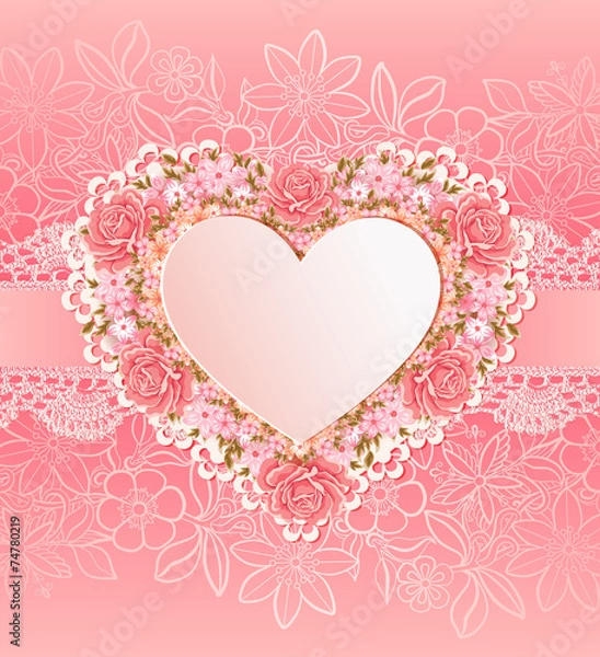 Fototapeta Greeting card with heart shape. Flowers