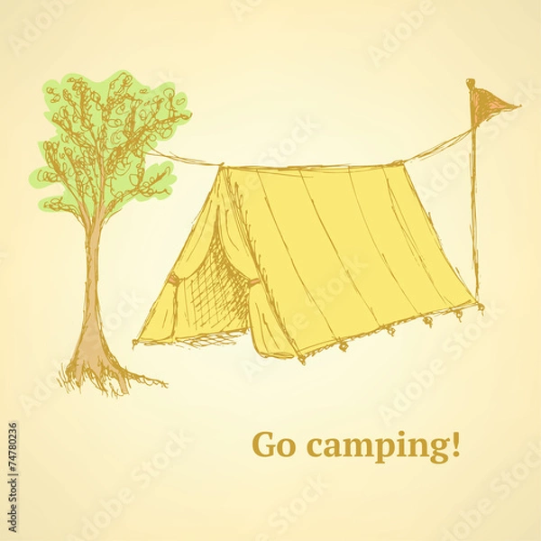 Obraz Sketch touristic tent in vintage style