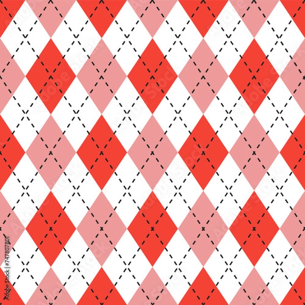 Fototapeta Red argyle pattern. Argyle vector pattern. Argyle pattern. Seamless geometric pattern for clothing, wrapping paper, backdrop, background, gift card, sweater.	