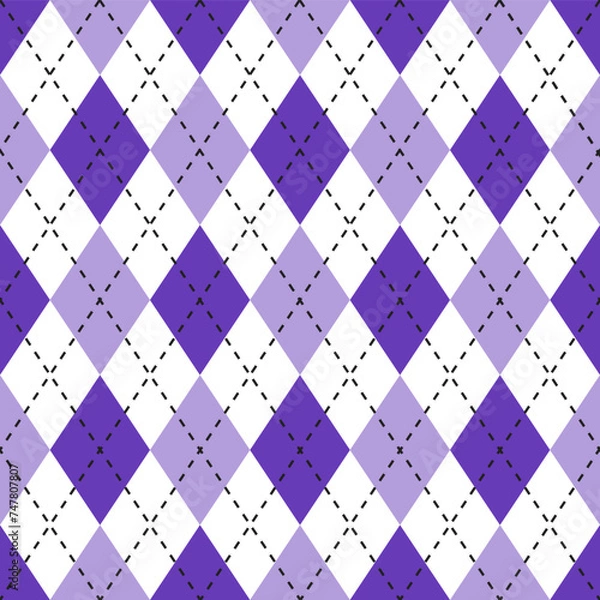 Fototapeta Purple argyle pattern. Argyle vector pattern. Argyle pattern. Seamless geometric pattern for clothing, wrapping paper, backdrop, background, gift card, sweater.	