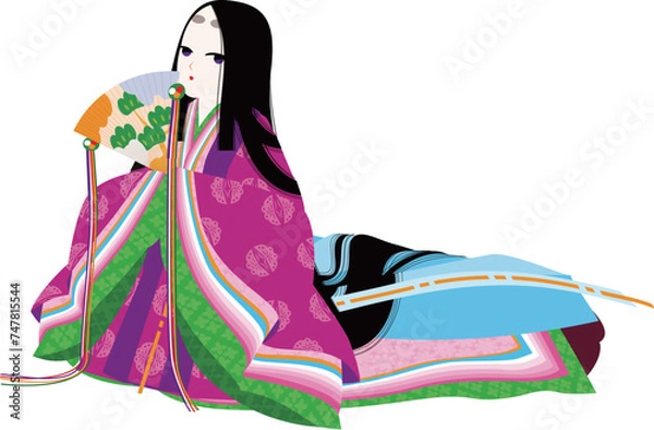 Obraz 檜扇をもった十二単衣の女性キャラクターのイメージイラスト
