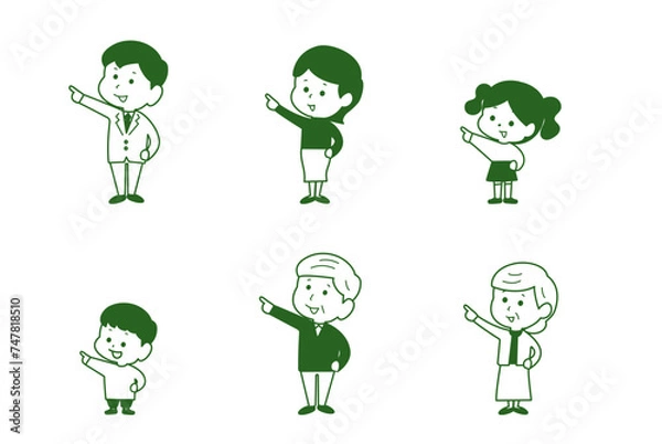 Obraz 笑顔で指をさす三世代家族