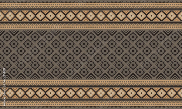 Fototapeta Black square shape on gray background.Aztec square pattern.Geometric pattern.Aztec design.Seamless pattern.Daigonal shape.Modern shape.Illustator.Design for skirt.Scarf.Clothes.Printing. Knitting work