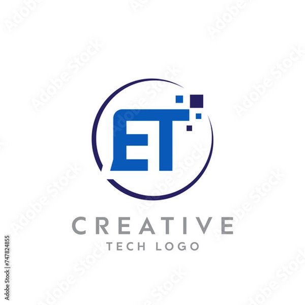Fototapeta Letter ET creative technological modern data pixel logo