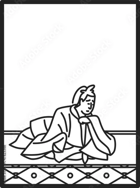 Fototapeta シンプル線画百人一首　源宗于朝臣