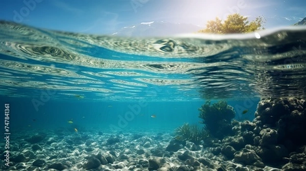 Fototapeta Tranquil Split Underwater Scene: Sunlit Sky & Serene Sea - Canon RF 50mm f/1.2L USM Capture