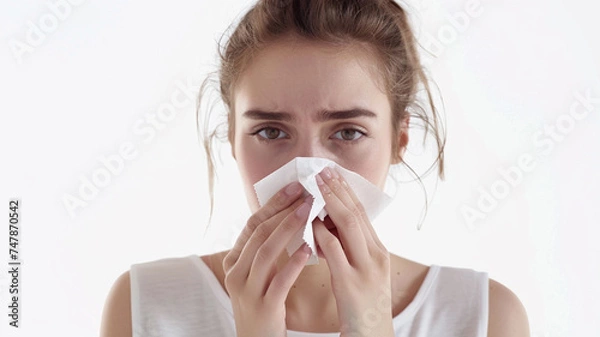 Obraz 鼻をかむ辛そうな女性