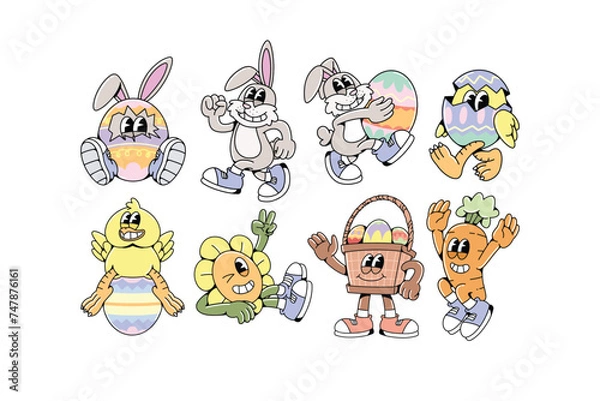 Fototapeta Retro Easter Mascot Character Illustration Set