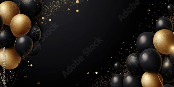 Fototapeta Balloons with confetti. Background template design with helium balloons for Party for Birthday and anniversary celebration, carnival. weddings and valentine's day and international women's day