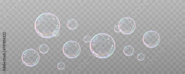 Obraz Realistic soap bubbles.Flying bubbles on a transparent background.	
