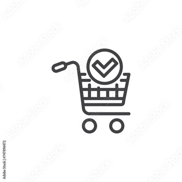 Fototapeta Shopping cart with check mark line icon