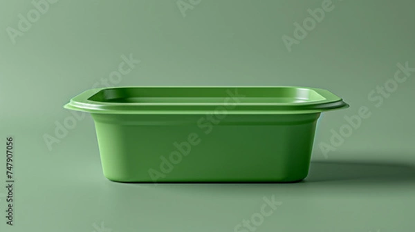 Fototapeta green plastic container mock up for food isolated on green background