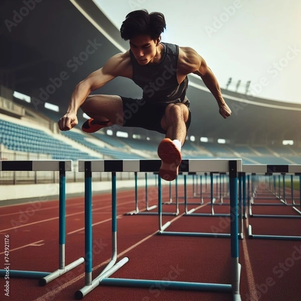 Fototapeta man jumping hurdles