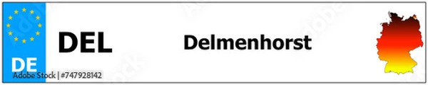 Obraz Delmenhorst car licence plate sticker name and map of Germany. Vehicle registration plates frames German number