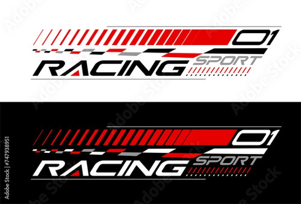 Fototapeta Racing stripes geometric lines design racing car hood sticker, dynamic arrow shapes and lines background for sporting event. racing start and finish flag. vector illustration template for motorsports