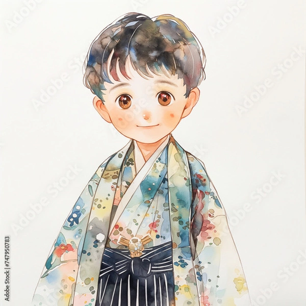 Obraz 着物姿の男の子　水彩画