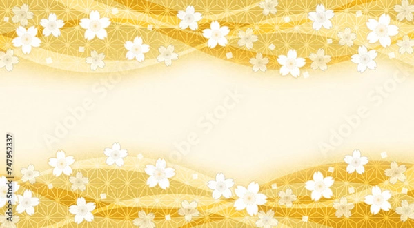 Obraz 和紙質感の和風の桜の花の背景、黄色