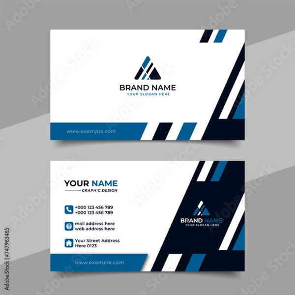 Fototapeta Creative modern blue business card design, name card corporate visiting card and simple clean template vector design