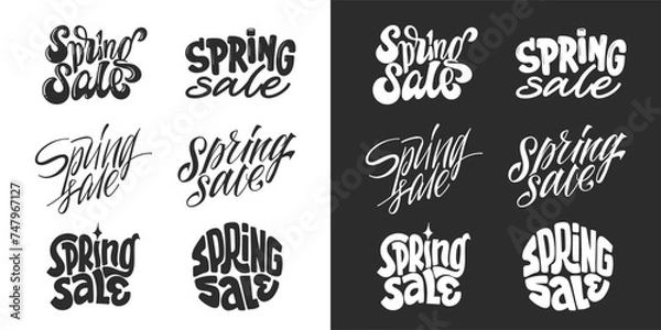 Obraz Set Lettering Spring Sale. Hand Draw Collection text. Template title for design banner, poster, social media. Vector file