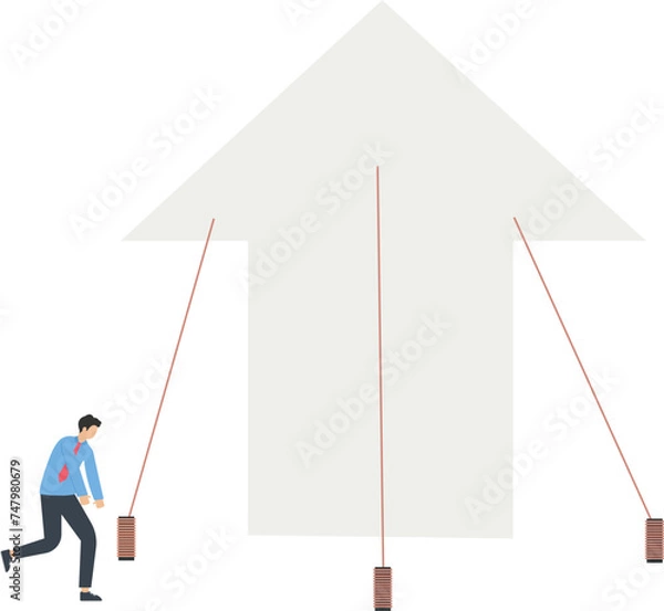 Obraz Stable growth and financial stability, Two businessmen use a rope to fix the upward growth arrow concept,
