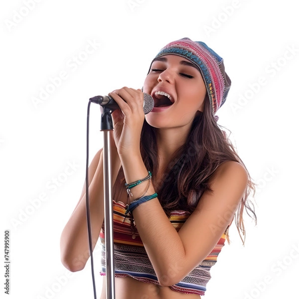 Fototapeta beautiful woman sing isolated on white or transparent background 