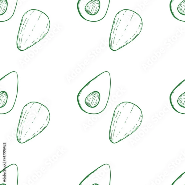 Fototapeta vector illustration with avocado. print for fabric with fruits, pattern for paper with fruits