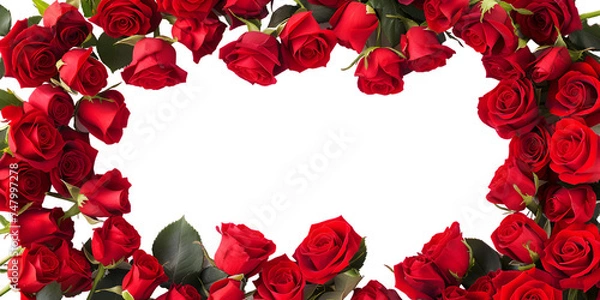 Fototapeta red roses frame border for text and design with copy space, isolated on a white or transparent background 