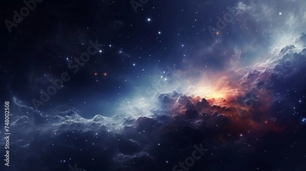 Fototapeta Space background with realistic nebula and shining stars. Neural network AI generated art
