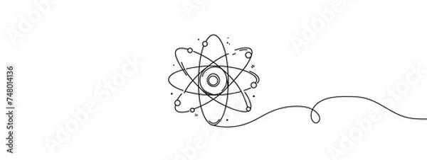 Obraz Atom as a symbol of science and various molecules around. World Science Day. One line drawing for different uses. Vector illustration.