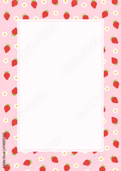 Obraz Strawberries and flowers pattern design frame template background.