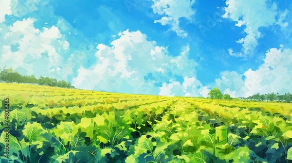 Obraz 青空と畑の水彩画