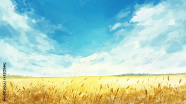 Obraz 麦畑と空の水彩画