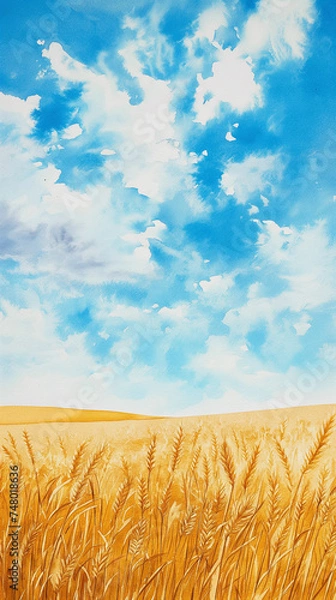 Obraz 麦畑と空の水彩画