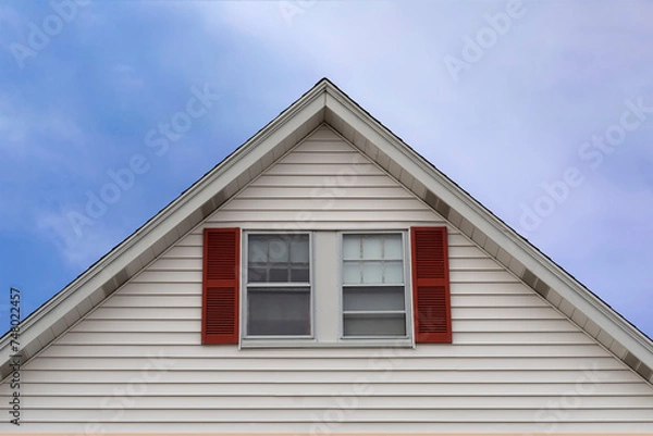 Fototapeta Gable end windows with fixed decorative shutters of a house in Boston, MA, USA